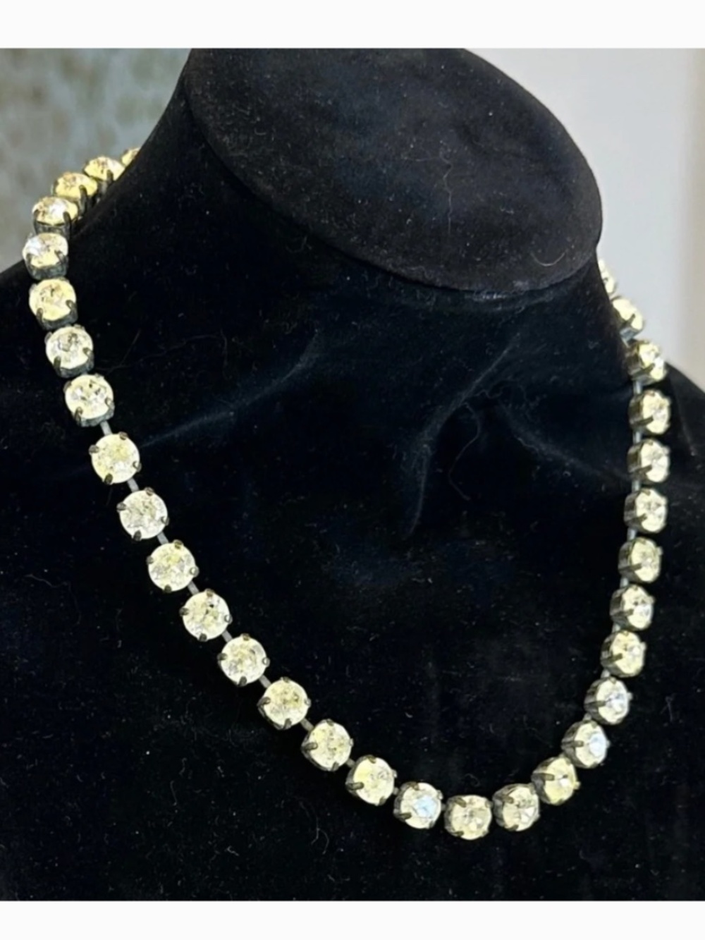 TOVA Vintage Inspired Crystal Necklace w/ Yellow Patina Wash in Brass - Picture 2 of 11